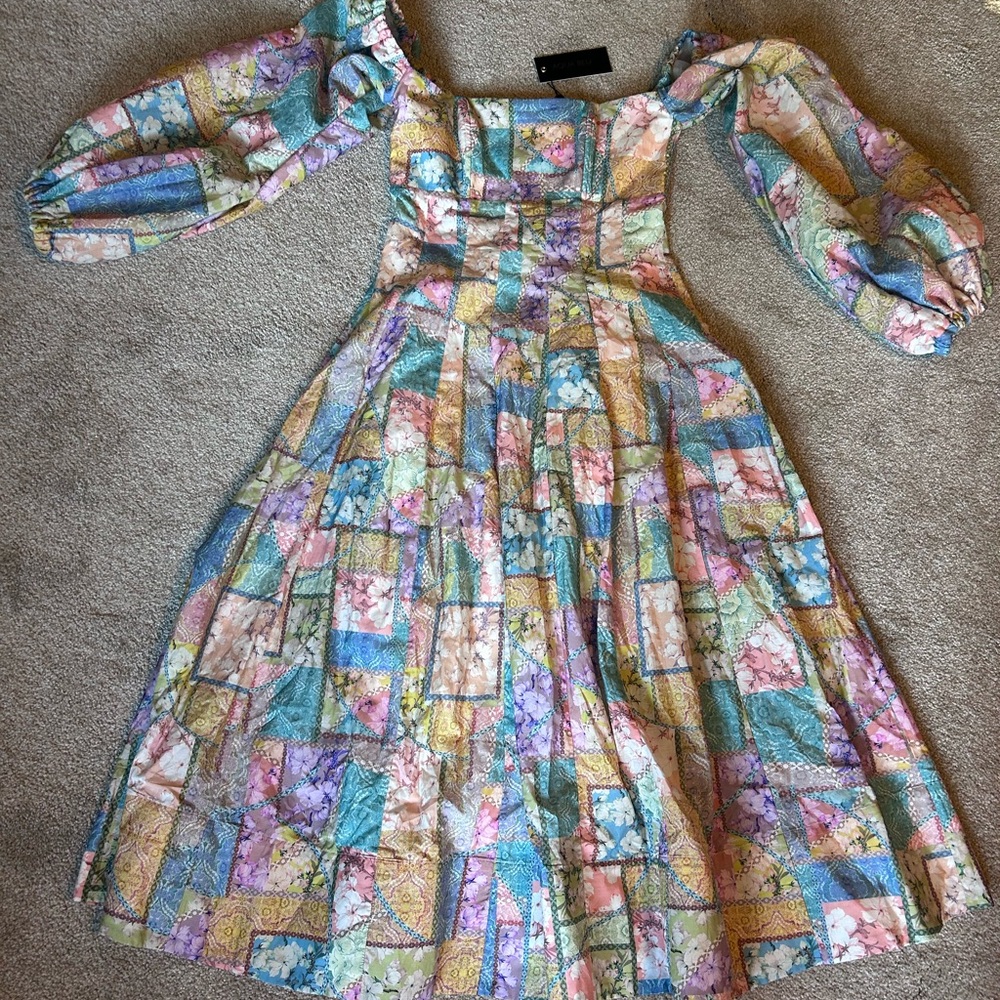 NWT!! Aqua Blu Multicolor patchwork Floral Dress - size small - Picture 3 of 7